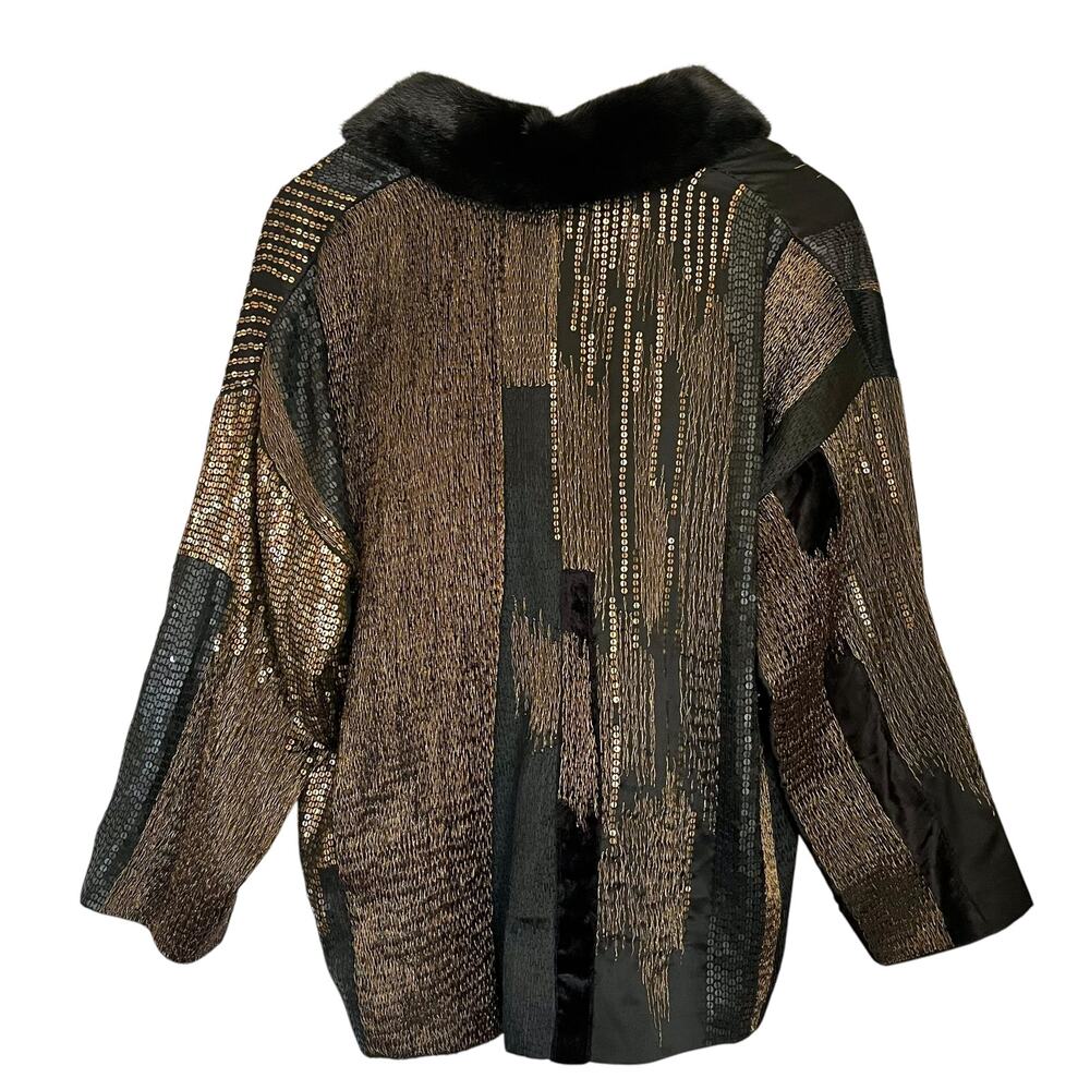 Etro Milano Vintage Runway Real Mink Fur Sequin Embroidered Silk Jacket Sz 46/L - Picture 9 of 16